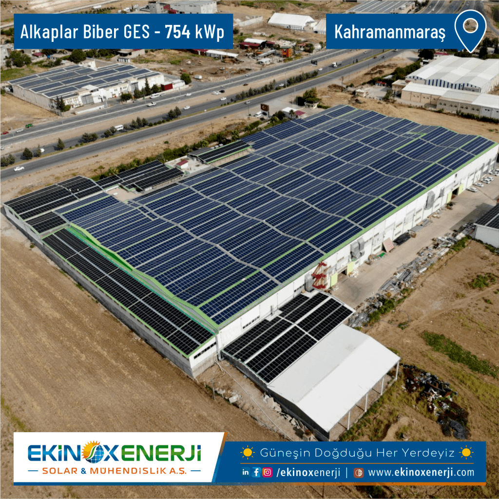 Alkaplar & Altes GES yatırımlarının 4. Etabı olan Alkaplar Biber fabrika çatısına kurmuş olduğumuz 754 kWp gücündeki güneş enerji santralinin kabulü yapılarak devreye alınmıştır.